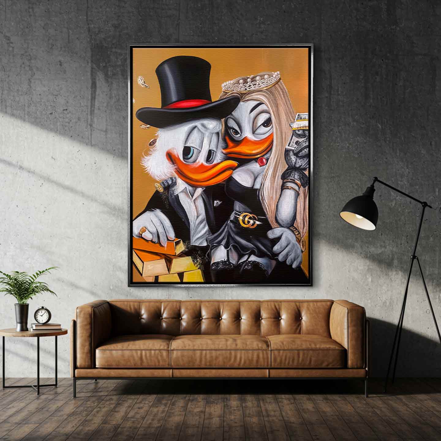 Obraz Sknerus McKwacz na płótnie Ducks in Black, złoto, styl luksusowy, wydruk galeryjny Huephant, pop art.