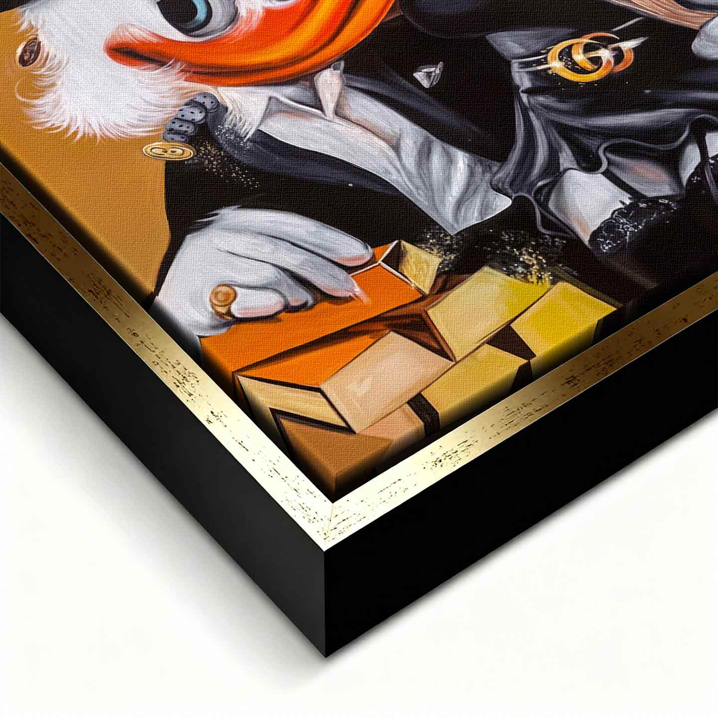 Obraz Sknerus McKwacz na płótnie Ducks in Black, złoto, styl luksusowy, wydruk galeryjny Huephant, pop art.