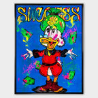 Obraz na płótnie Success Duck – kolorowa interpretacja Sknerusa McKwacza z pieniędzmi w stylu pop-art i street-art, symbolizująca sukces, luksus i wolność finansową.