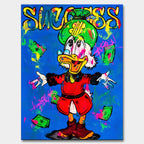 Obraz na płótnie Success Duck – kolorowa interpretacja Sknerusa McKwacza z pieniędzmi w stylu pop-art i street-art, symbolizująca sukces, luksus i wolność finansową.