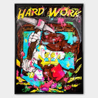 Obraz na płótnie Sknerus McKwacz Work Hard. Nowoczesna sztuka pop-art, wydruk galeryjny z motywem diamentów i pieniędzy. Limitowana dekoracja motywacyjna.