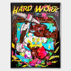 Obraz na płótnie Sknerus McKwacz Work Hard. Nowoczesna sztuka pop-art, wydruk galeryjny z motywem diamentów i pieniędzy. Limitowana dekoracja motywacyjna.