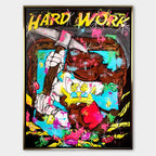 Obraz na płótnie Sknerus McKwacz Work Hard. Nowoczesna sztuka pop-art, wydruk galeryjny z motywem diamentów i pieniędzy. Limitowana dekoracja motywacyjna.