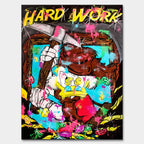 Obraz na płótnie Sknerus McKwacz Work Hard. Nowoczesna sztuka pop-art, wydruk galeryjny z motywem diamentów i pieniędzy. Limitowana dekoracja motywacyjna.