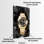 Obraz na płótnie Success Has No Off Days z luksusowym złotym zegarkiem na czarnym tle, elegancki wydruk galeryjny do biura i salonu.