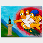 Obraz na płótnie z Homerem Simpsonem w stylu fresku Michała Anioła, sięgającym po butelkę szampana Dom Pérignon – „The Creation of Dom”
