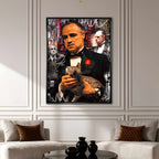 Obraz na płótnie The Godfather – Ojciec Chrzestny - ikoniczny portret filmowego bohatera w smokingu z kotem, symbol siły, klasy i władzy.