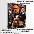 Obraz na płótnie The Godfather – Ojciec Chrzestny - ikoniczny portret filmowego bohatera w smokingu z kotem, symbol siły, klasy i władzy.