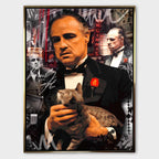 Obraz na płótnie The Godfather – Ojciec Chrzestny - ikoniczny portret filmowego bohatera w smokingu z kotem, symbol siły, klasy i władzy.