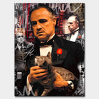 Obraz na płótnie The Godfather – Ojciec Chrzestny - ikoniczny portret filmowego bohatera w smokingu z kotem, symbol siły, klasy i władzy.