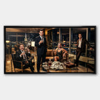 Obraz na płótnie The Wolf's Penthouse – elegancka scena w luksusowym apartamencie nocą, wydruk galeryjny w filmowym stylu.