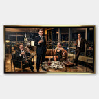 Obraz na płótnie The Wolf's Penthouse – elegancka scena w luksusowym apartamencie nocą, wydruk galeryjny w filmowym stylu.