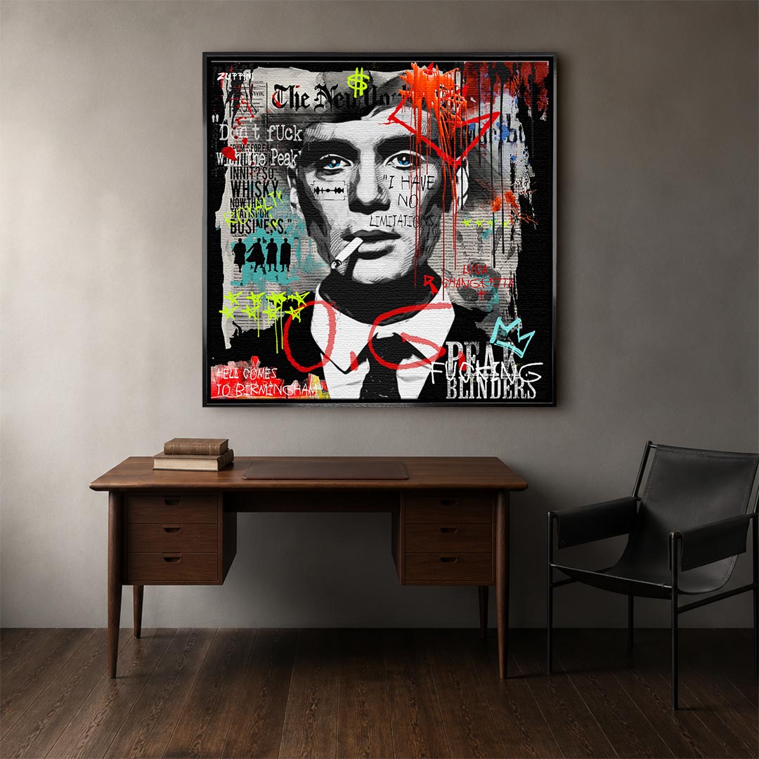 Nowoczesny obraz na płótnie Thomas "Fu**in" Shelby. Wydruk galeryjny w stylu street art z graffiti, motywacyjny obraz do biura i salonu.