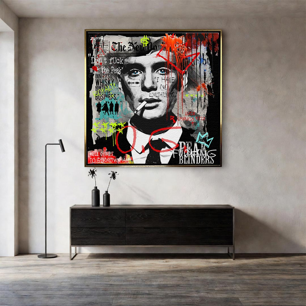 Nowoczesny obraz na płótnie Thomas "Fu**in" Shelby. Wydruk galeryjny w stylu street art z graffiti, motywacyjny obraz do biura i salonu.