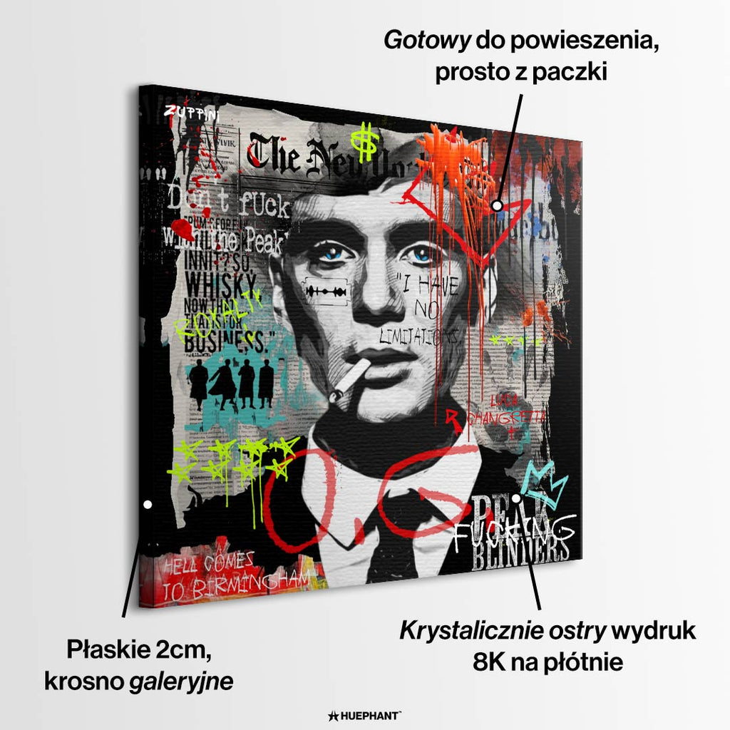 Nowoczesny obraz na płótnie Thomas "Fu**in" Shelby. Wydruk galeryjny w stylu street art z graffiti, motywacyjny obraz do biura i salonu.