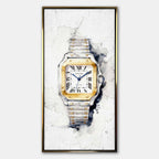 Obraz na płótnie Timeless Watch z luksusowym srebrno-złotym zegarkiem na jasnym akwarelowym tle, elegancki wydruk galeryjny.