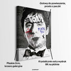 Czarno-biały obraz na płótnie Tony Montana Miami z filmu Człowiek z blizną. Wydruk galeryjny pop art z graffiti, napisem Tony i czerwonym tekstem The world is yours.
