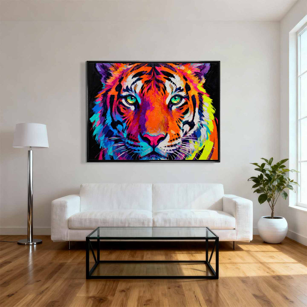 Kolorowy obraz na płótnie z tygrysem Tiger Pop Art – portret tygrysa w intensywnych barwach, symbol siły, odwagi i indywidualizmu