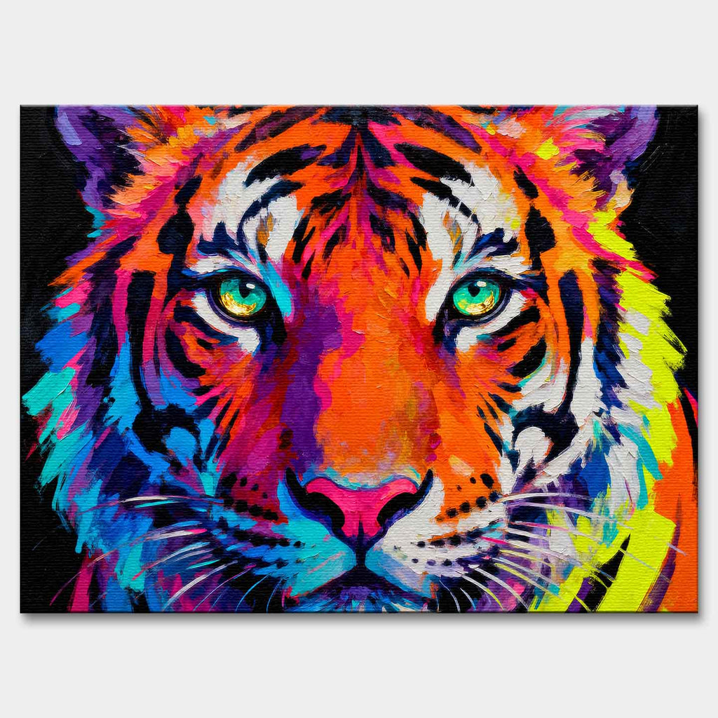 Kolorowy obraz na płótnie z tygrysem Tiger Pop Art – portret tygrysa w intensywnych barwach, symbol siły, odwagi i indywidualizmu