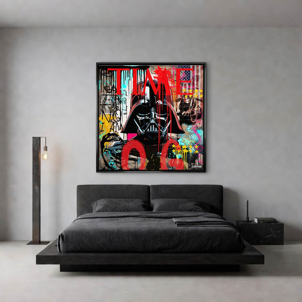 Obraz na płótnie Vader Pop. Nowoczesny wydruk galeryjny w stylu street art z motywem kultowej postaci i okładki magazynu. Ekskluzywna sztuka na ścianę.