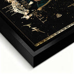 obraz na płótnie wilk z wall street black and gold american express. inspirowany Wilkiem z Wall Street, luksusowa karta kredytowa w czarno-złotym stylu, toast sukcesu, symbol pieniędzy, ambicji i mentalności hustlera.