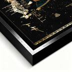 obraz na płótnie wilk z wall street black and gold american express. inspirowany Wilkiem z Wall Street, luksusowa karta kredytowa w czarno-złotym stylu, toast sukcesu, symbol pieniędzy, ambicji i mentalności hustlera.