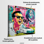Obraz na płótnie „Wolf Mode On” przedstawiający Jordana Belforta (Wilka z Wall Street) w stylu pop art z motywami pieniędzy, Lamborghini i graffiti.