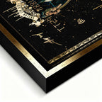 Obraz na płótnie Wilk z wall street przedstawiający czarno-złotą kartę kredytową z wizerunkiem Jordana Belforta, inspirowany stylem „Wolf of Wall Street”, w limitowanej edycji.