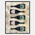 Obraz Dom Pérignon na płótnie z butelkami szampana – akwarelowy styl, elegancka kompozycja, luksusowa dekoracja ścienna Huephant.