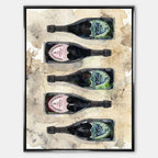 Obraz Dom Pérignon na płótnie z butelkami szampana – akwarelowy styl, elegancka kompozycja, luksusowa dekoracja ścienna Huephant.