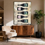 Obraz Dom Pérignon na płótnie z butelkami szampana – akwarelowy styl, elegancka kompozycja, luksusowa dekoracja ścienna Huephant.