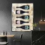 Obraz Dom Pérignon na płótnie z butelkami szampana – akwarelowy styl, elegancka kompozycja, luksusowa dekoracja ścienna Huephant.