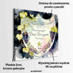 Obraz z etykietą szampana Dom Pérignon na płótnie Dom Label - akwarelowa z winoroślą, elegancka dekoracja ścienna Huephant.