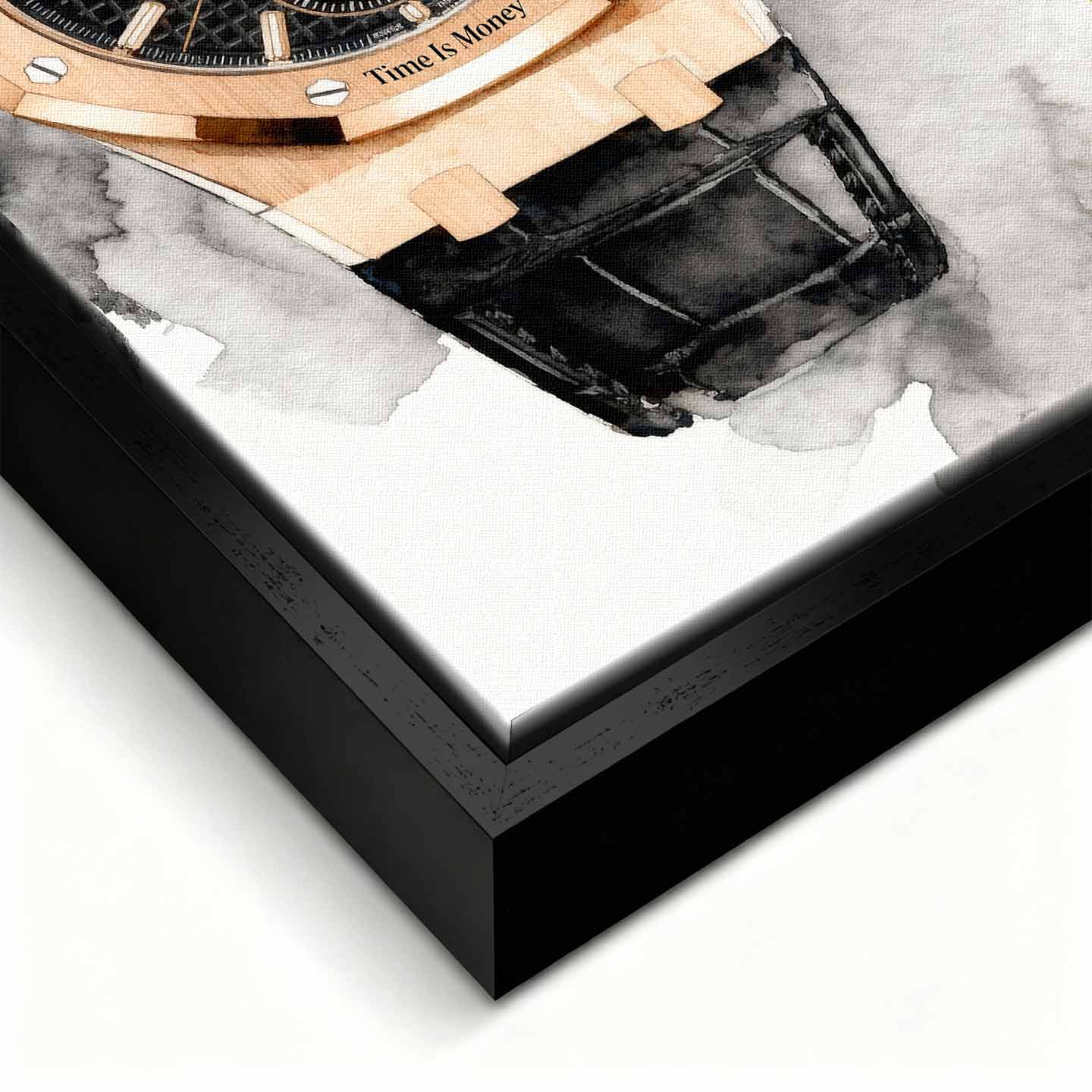 Obraz na płótnie z zegarkiem Audemars Piguet Royal Oak – akwarelowy styl, napis Time is Money, luksusowa dekoracja ścienna Huephant.