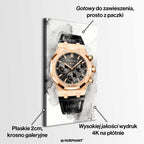 Obraz na płótnie z zegarkiem Audemars Piguet Royal Oak – akwarelowy styl, napis Time is Money, luksusowa dekoracja ścienna Huephant.