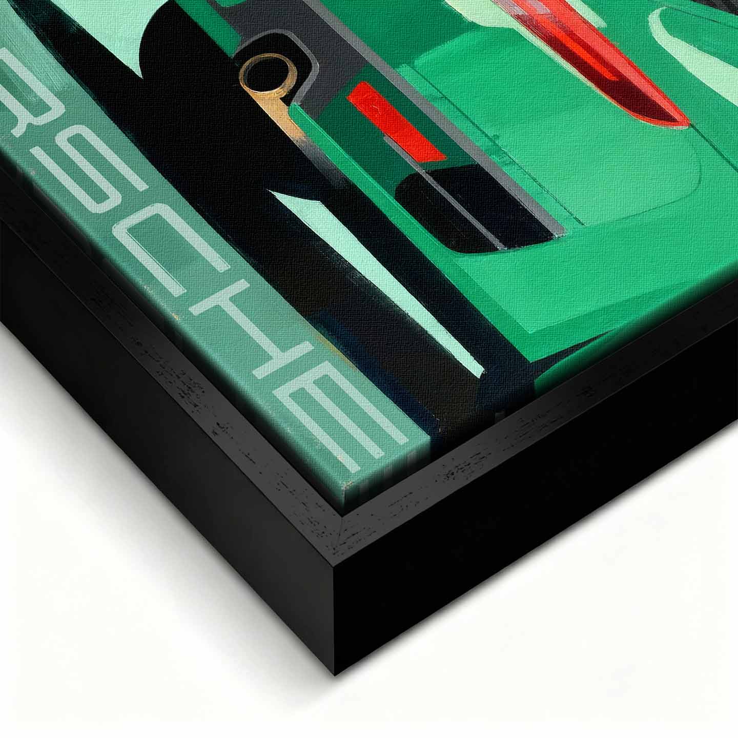 Obraz na płótnie Porsche 911 w zielonym kolorze z tablicą „Dream Big” – sztuka z kultowym sportowym samochodem, idealna do biura lub garażu pasjonata.