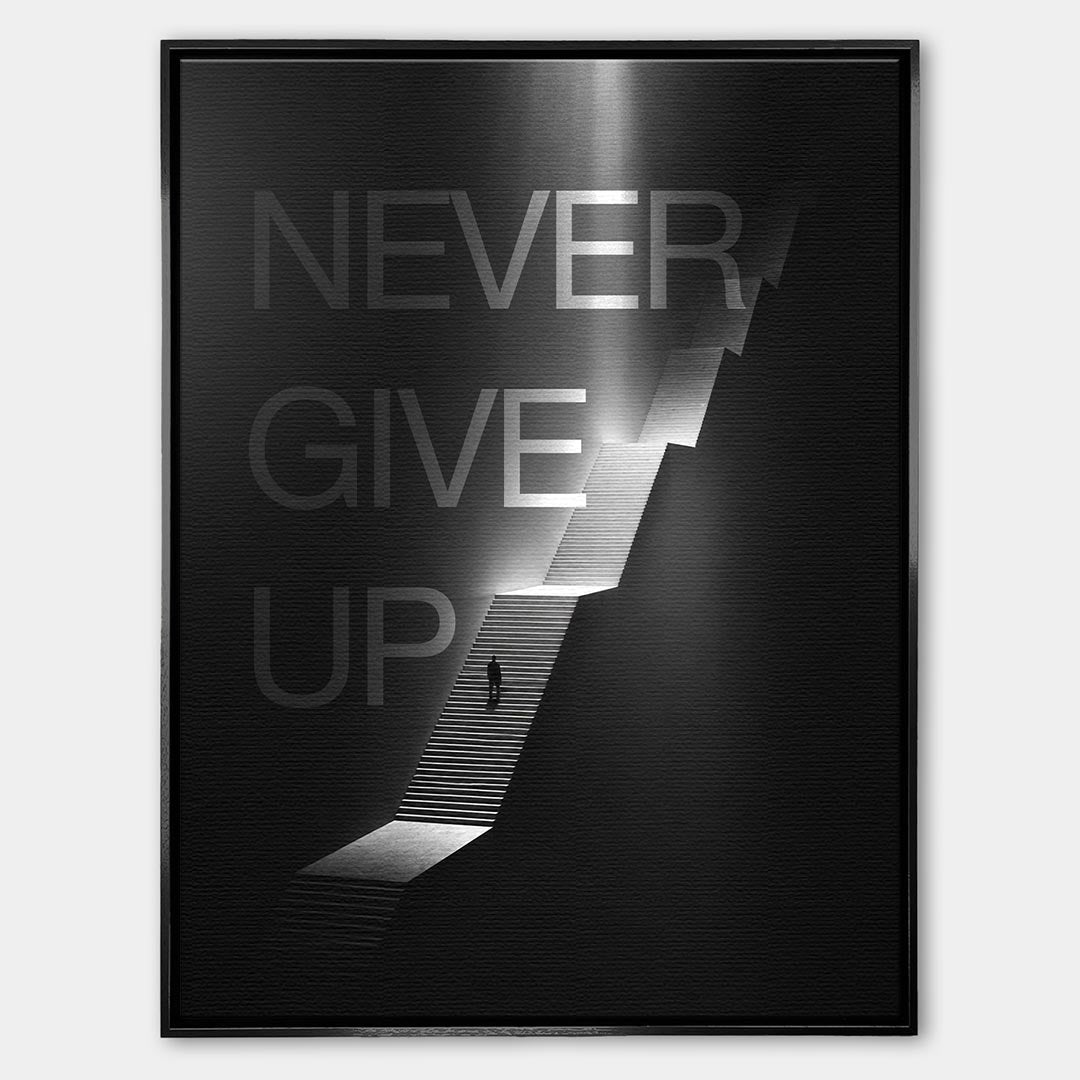 Obraz Never Give Up – Płótno – Czarna rama – Huephant