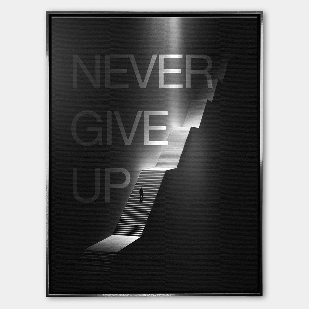 Obraz Never Give Up – Płótno – Srebrna rama – Huephant