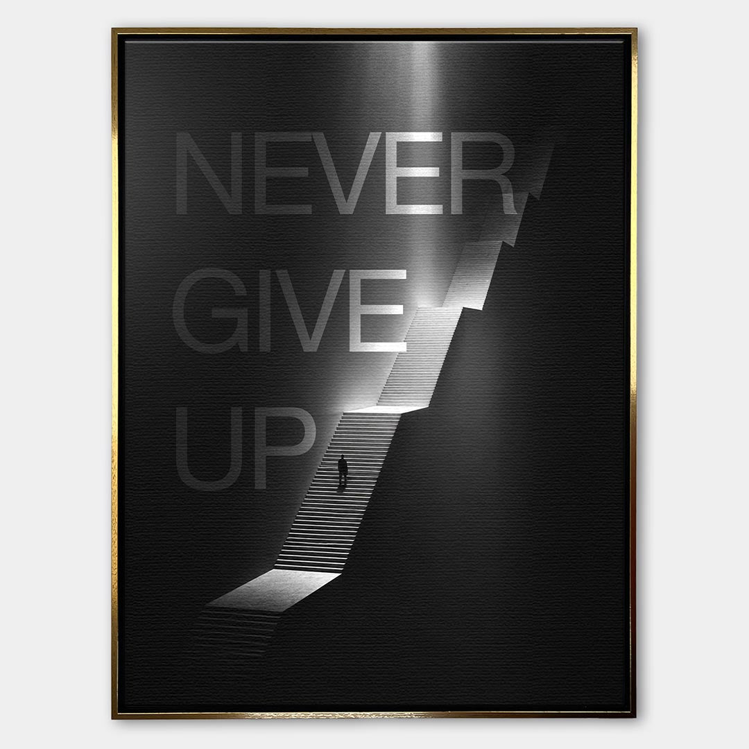 Obraz Never Give Up – Płótno – Złota rama – Huephant
