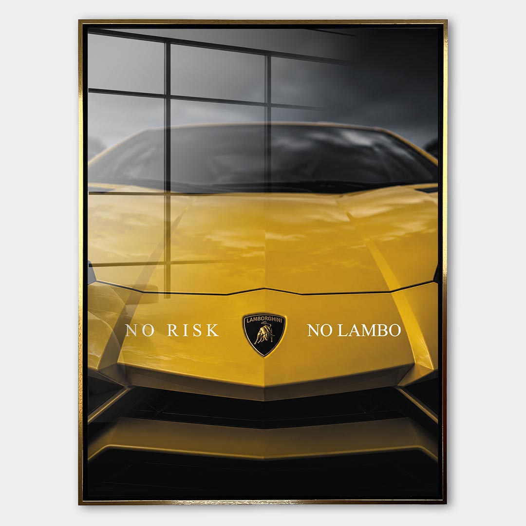 Obraz No Risk Yellow Bull – Szkło akrylowe – Złota rama – Huephant