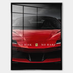 Obraz No Risk Red Supercar – Szkło akrylowe – Czarna rama – Huephant