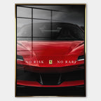 Obraz No Risk Red Supercar – Szkło akrylowe – Złota rama – Huephant