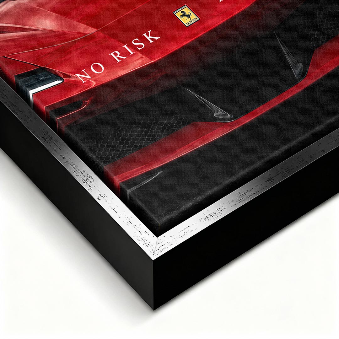 Obraz No Risk Red Supercar – srebrna rama – ujęcie pod kątem – Huephant