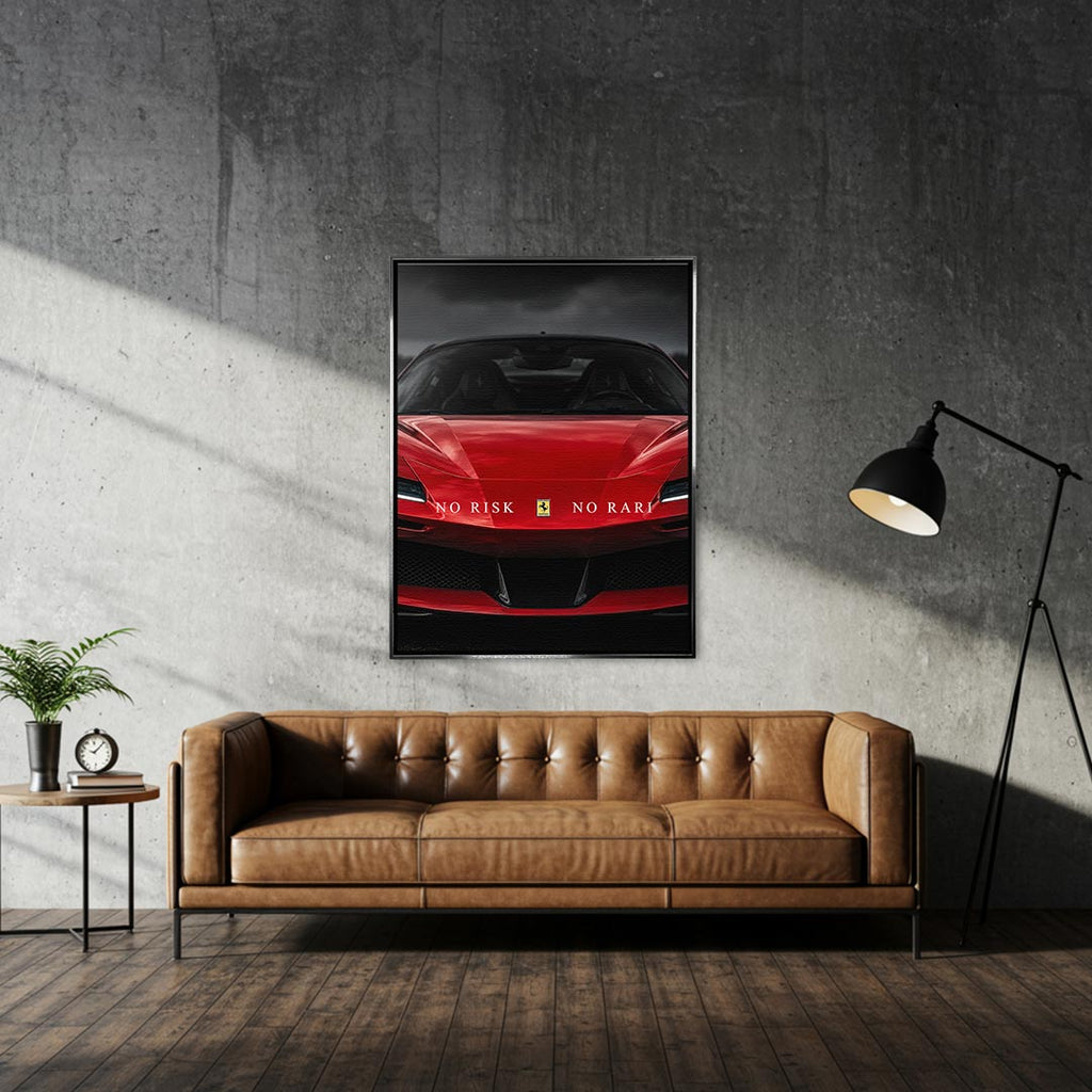 Obraz No Risk Red Supercar – srebrna rama – aranżacja we wnętrzu – Huephant