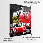 Obraz na płótnie z czerwonymi supersamochodami, motywem konia, graffiti i napisami No Risk, Take The Risk, sztuka nowoczesna.