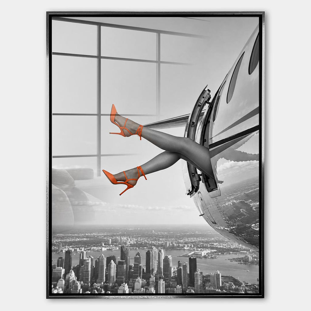 Obraz Orange Hills Plane – Szkło akrylowe – Srebrna rama – Huephant