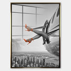 Obraz Orange Hills Plane – Szkło akrylowe – Złota rama – Huephant