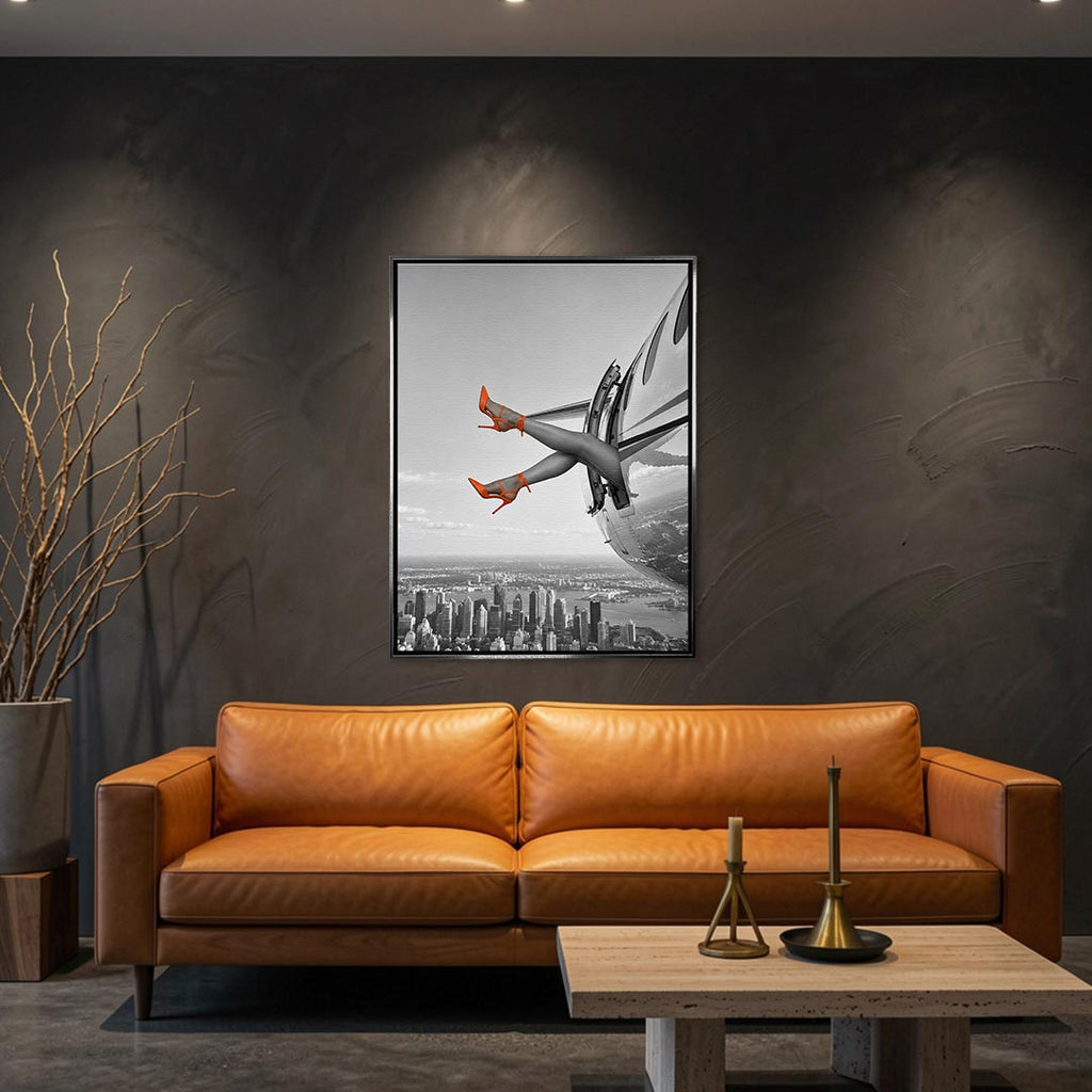 Obraz Orange Hills Plane – srebrna rama – aranżacja we wnętrzu – Huephant