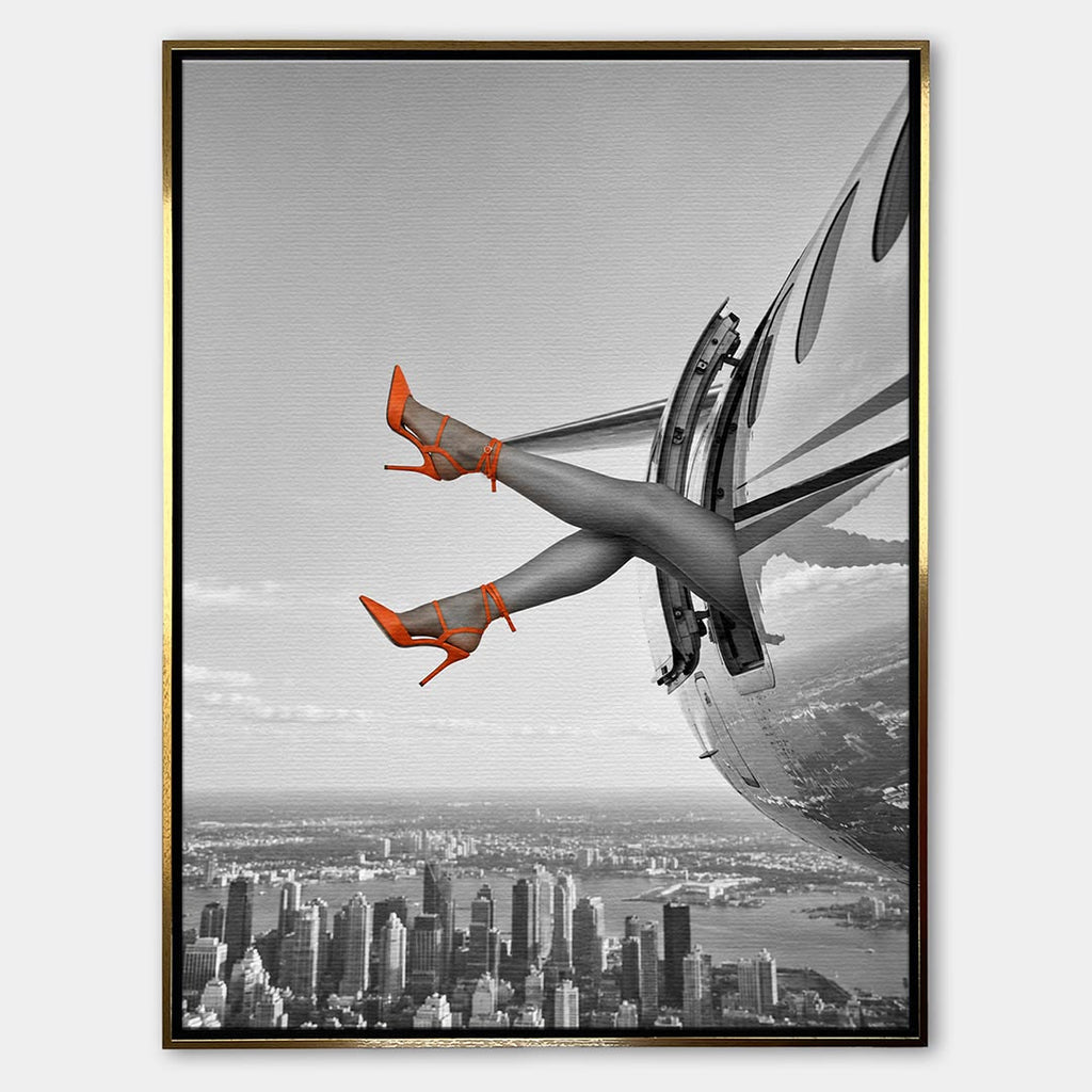 Obraz Orange Hills Plane – Płótno – Złota rama – Huephant
