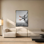 Obraz Orange Hills Plane – złota rama – aranżacja we wnętrzu – Huephant